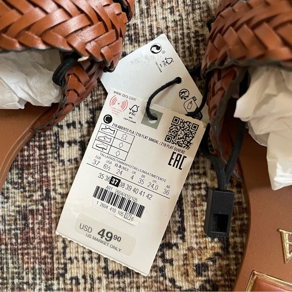 NWT Zara Leather Braided Woven Knot Sandals in Cognac Brown - 6.5 - Picture 7 of 8